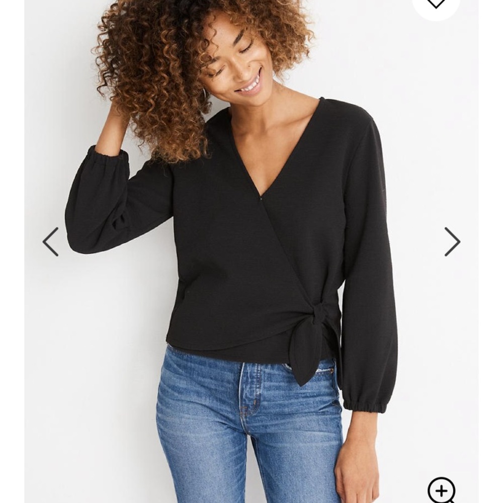 Madewell Black Texture and Thread Crepe Wrap Top